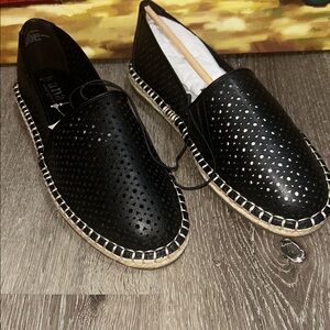 A.N.A. Oakland Black Perforated Loafers with Tan Trim